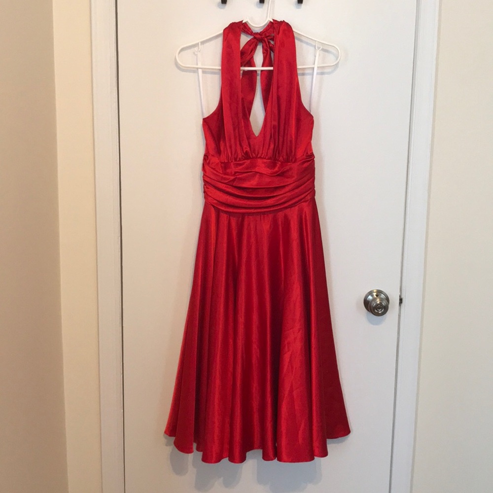 Red halter top dress